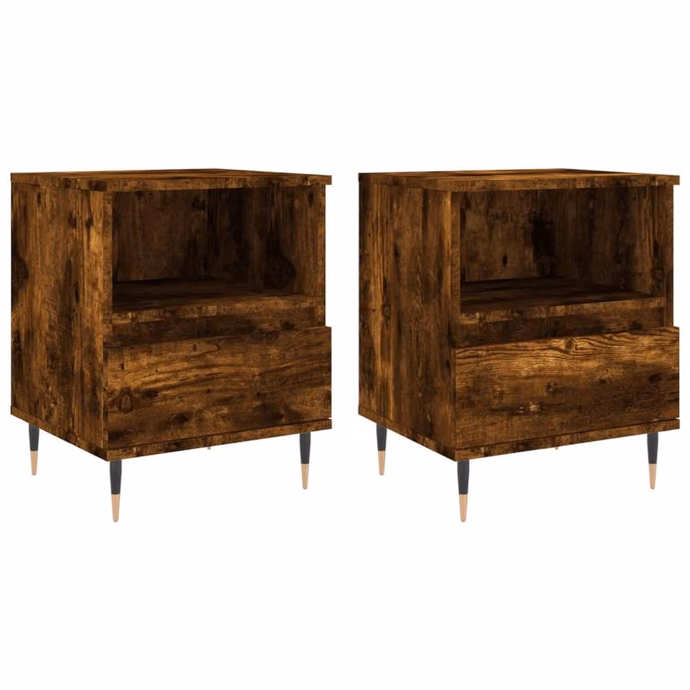 Berkfield Home Modern Bedside Cabinets, 2 Pack, Smoked Oak Brown, W/D/H: 40 x 35 x 50 cm – 3