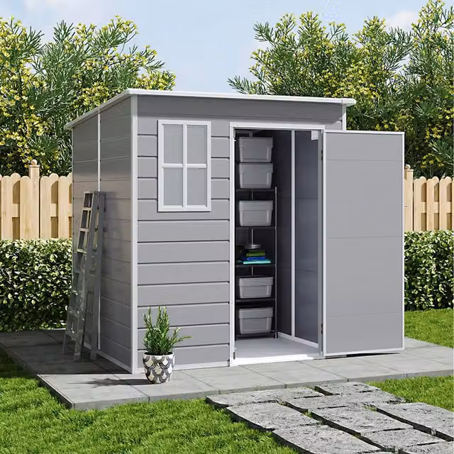 Livingandhome Modern Grey PVC Pent Roof Garden Shed with Window