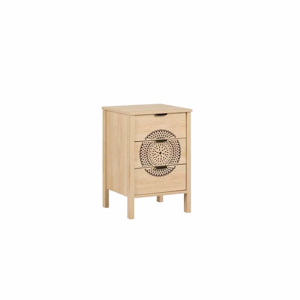 Birlea Pair of Flora 3 Drawer Bedside Cabinets in Light Oak and Beige – 2