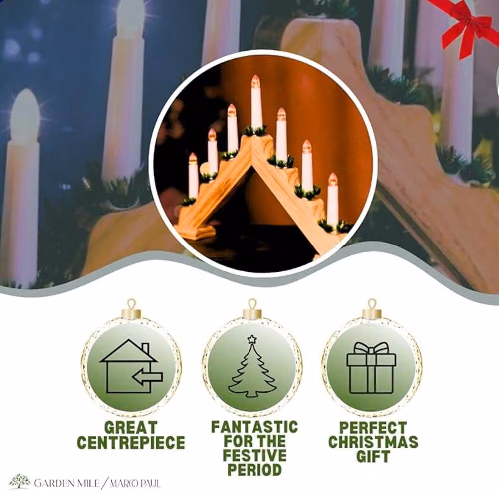 Marco Paul Classic Christmas Candle Bridge in Brown Wood with Taper Flicker Effect – 3