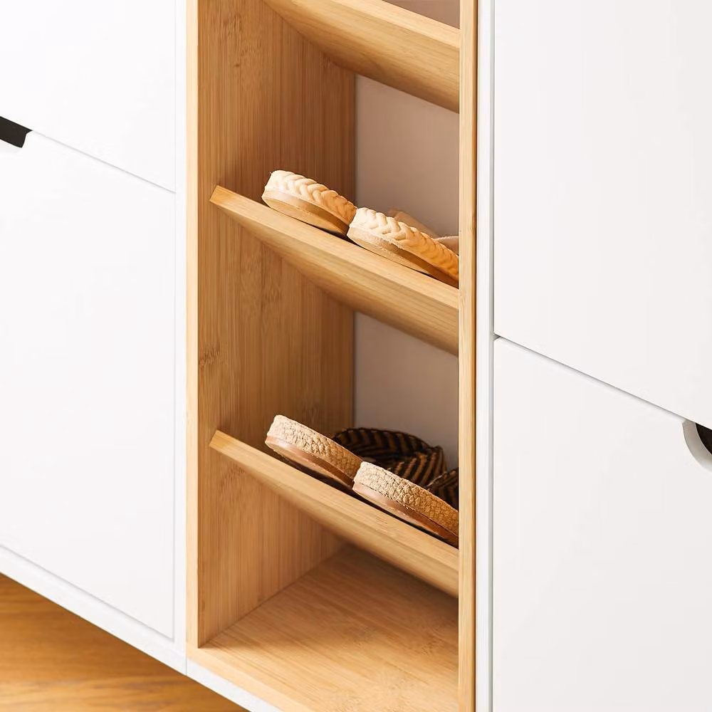SoBuy Slim White Shoe Cabinet with Bamboo Shelves and Tilting Compartments – 3