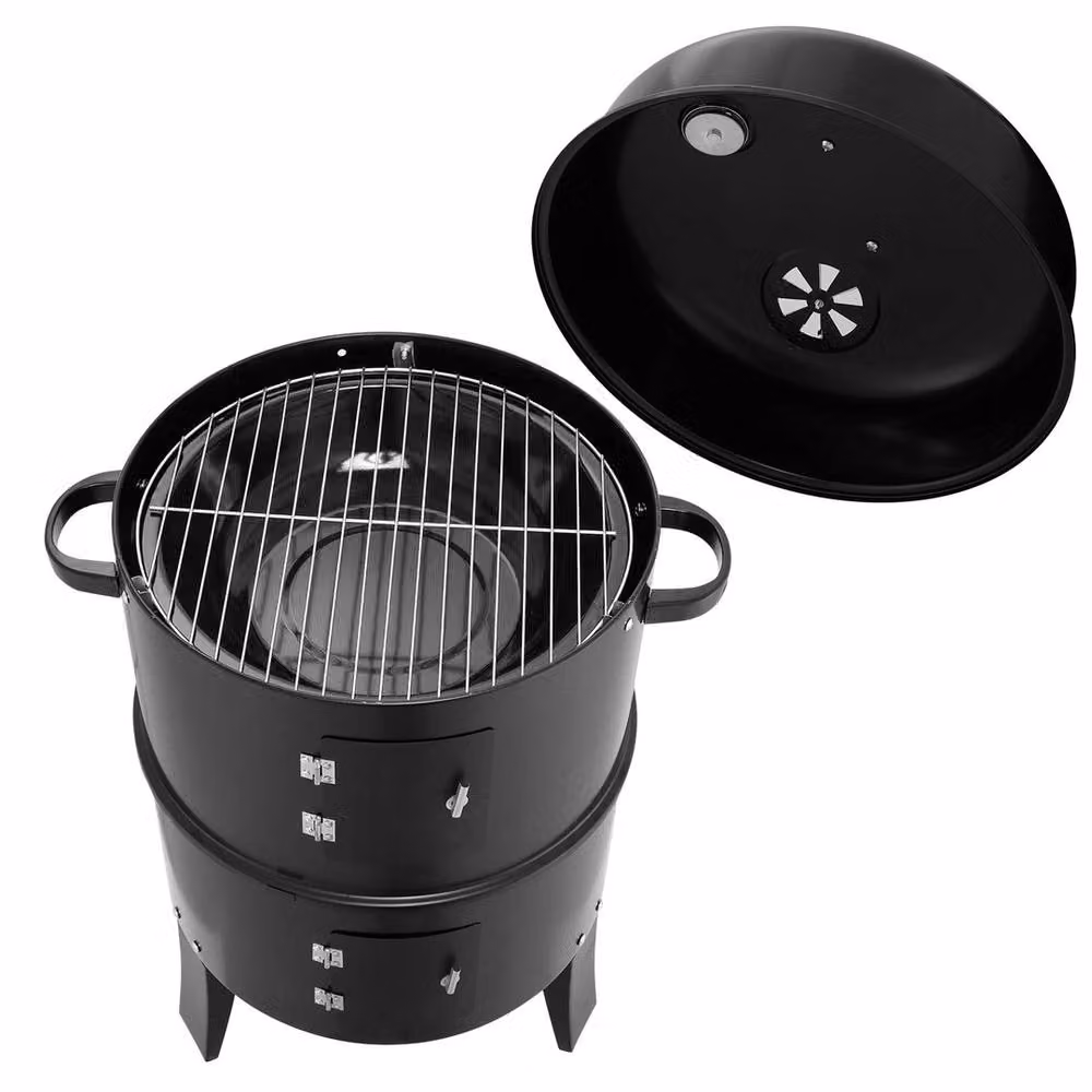 Kelvenix 3 in 1 Charcoal BBQ Smoker and Grill with Thermometer in Black – 3