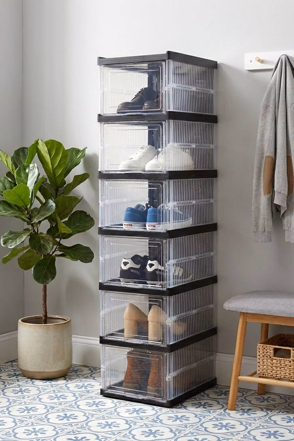 Living and Home 6-Tier Foldable Shoe Cabinet in Black with Transparent Tilting Compartments – 2