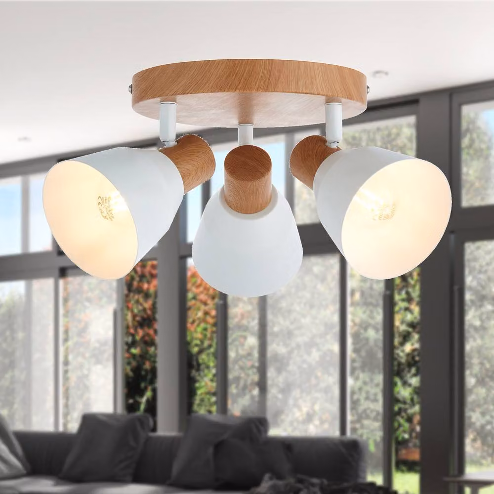 First Choice Lighting Lorel Adjustable LED Ceiling Spotlight in White and Wood Detail – 2