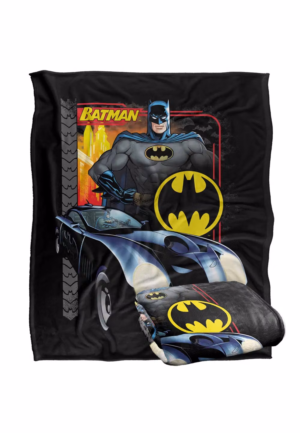 DC Comics Batman Bat Racing Unisex Blanket in White, W: 152 cm, D: 127 cm – 2