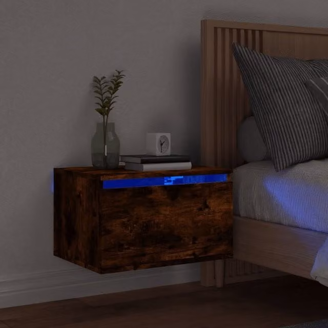 Berkfield Home Wall-mounted Bedside Cabinet with Integrated LED Lights in Smoked Oak Brown – 1