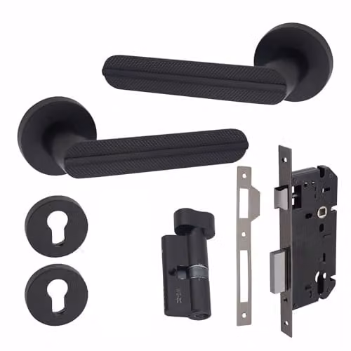 Golden Grace Lima Euro Lock Turn Set in Matt Black Finish, 70mm