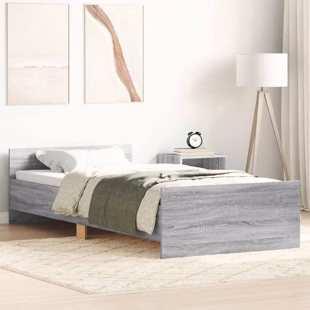 Berkfield Home Bed Frame with Headboard in Grey Sonoma, W: 80 cm, L: 200 cm