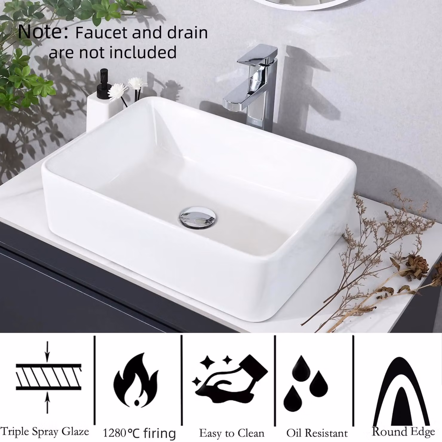 Dprodo White Ceramic Rectangular Countertop Vessel Sink – 2
