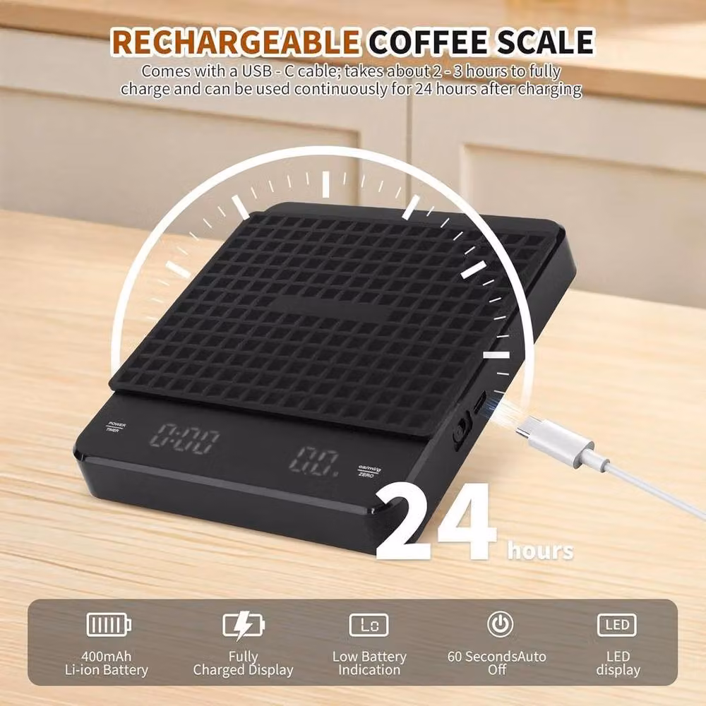 FLAVORA Digital Coffee Scale with Timer and LED Display in Black, W: 100 cm, D: 15 cm, H: 15 cm – 4