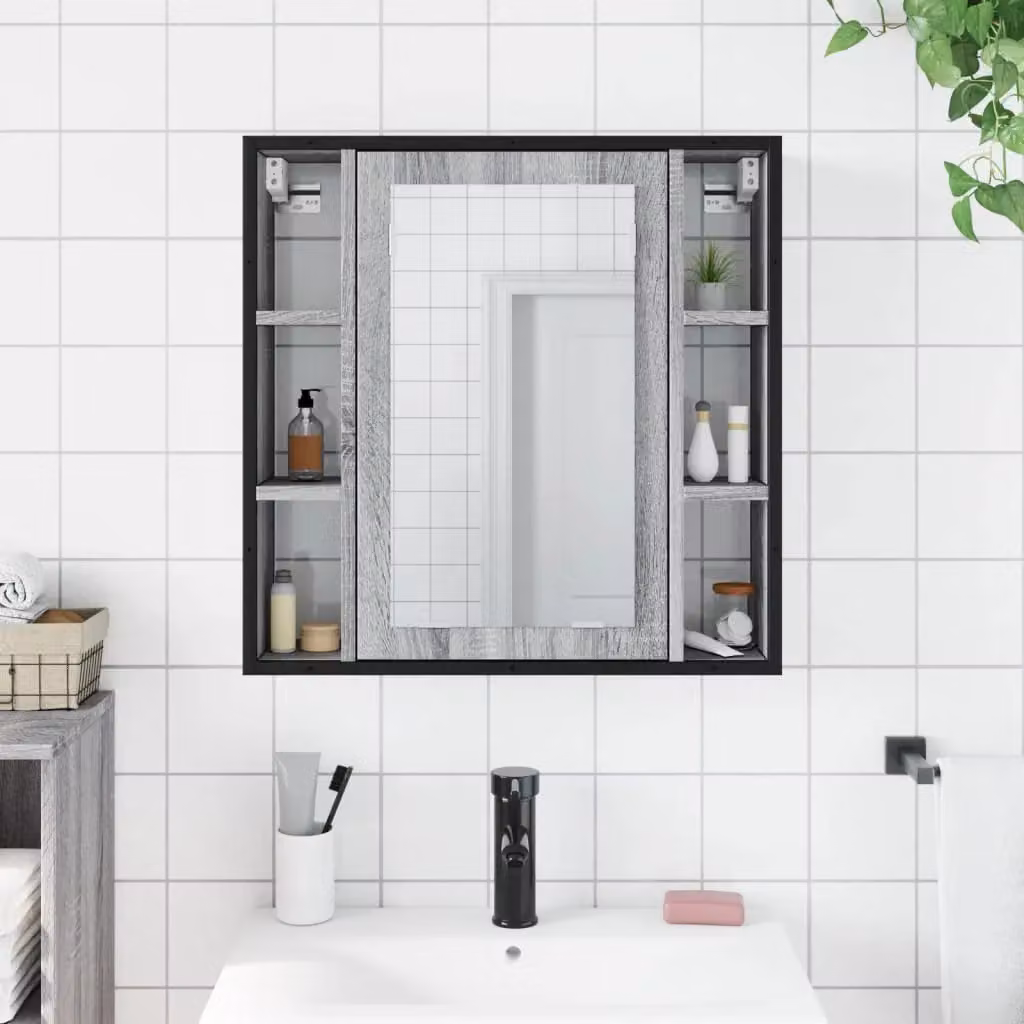 Berkfield Home Grey Sonoma Bathroom Mirror Cabinet, W: 60 cm, H: 60 cm, D: 16 cm – 2