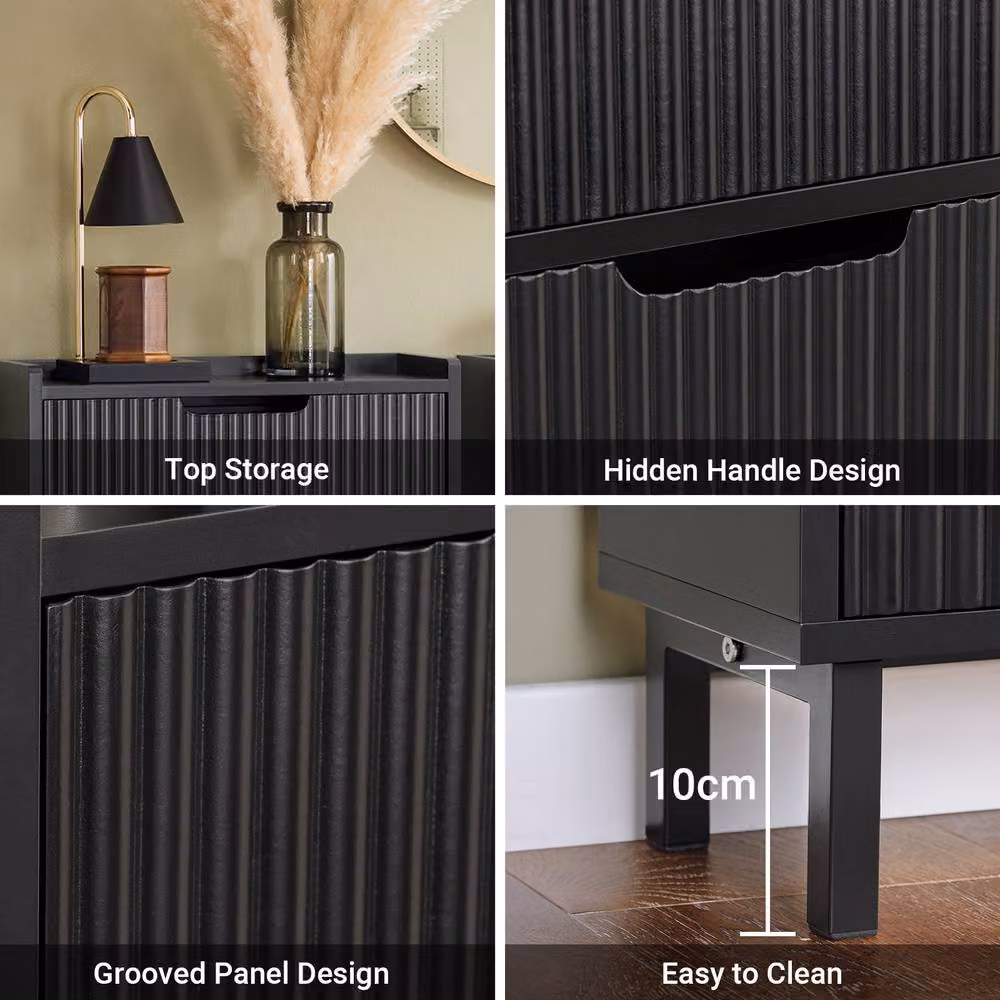 SoBuy Slim Modern Black Matt Shoe Cabinet with Tilting Compartments and Internal Shelves – 4