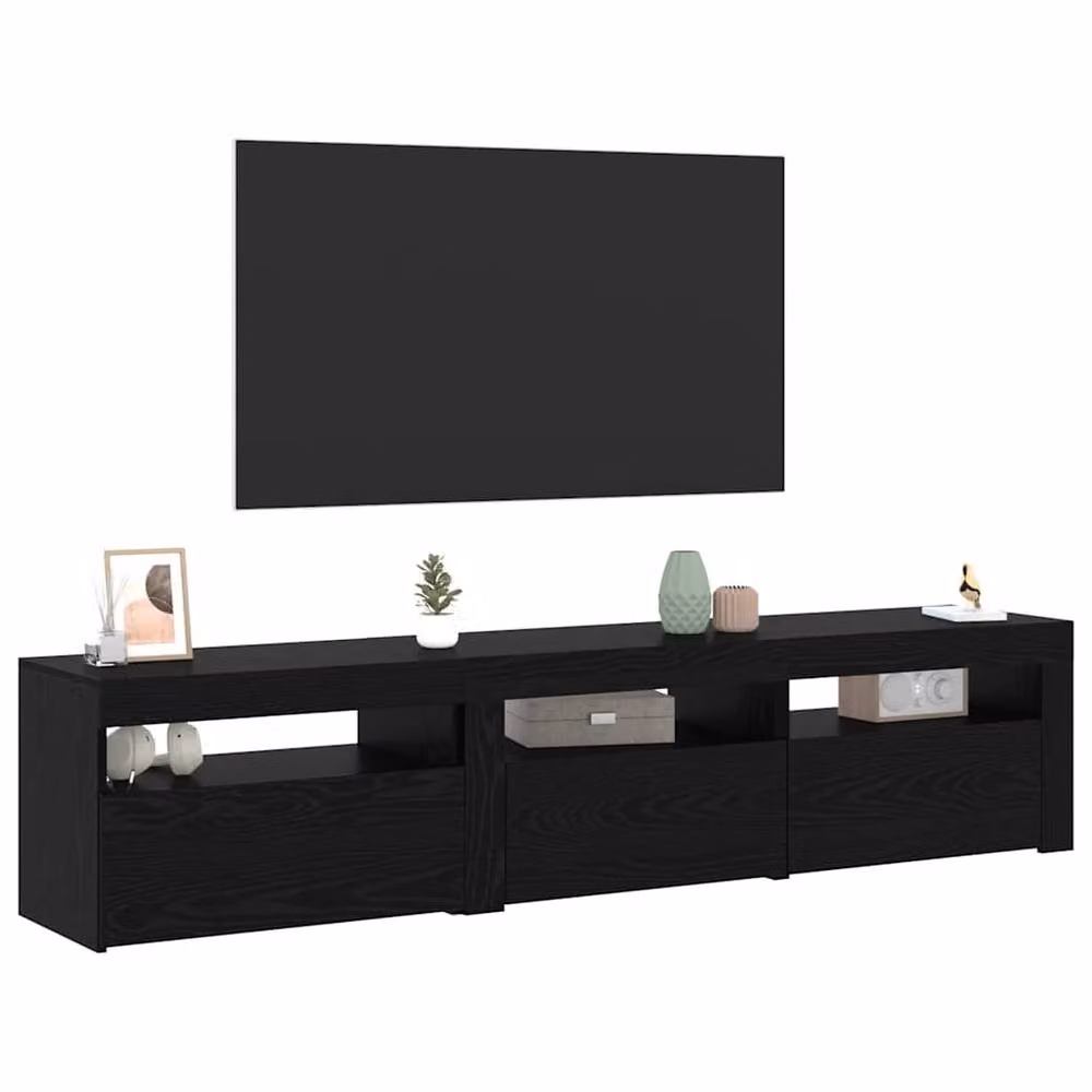 Berkfield Home Modern Black Oak TV Cabinets with Integrated LED Lighting and Sliding Doors – 3