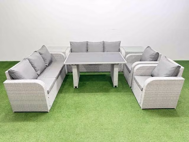 Fimous 8 Seater PE Rattan Outdoor Reclining Furniture Set in Light Grey