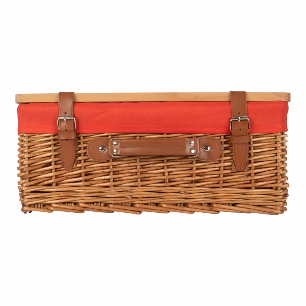 Red Hamper Large Double Steamed Willow Picnic Basket with Pinewood Lid and Red Lining – 2
