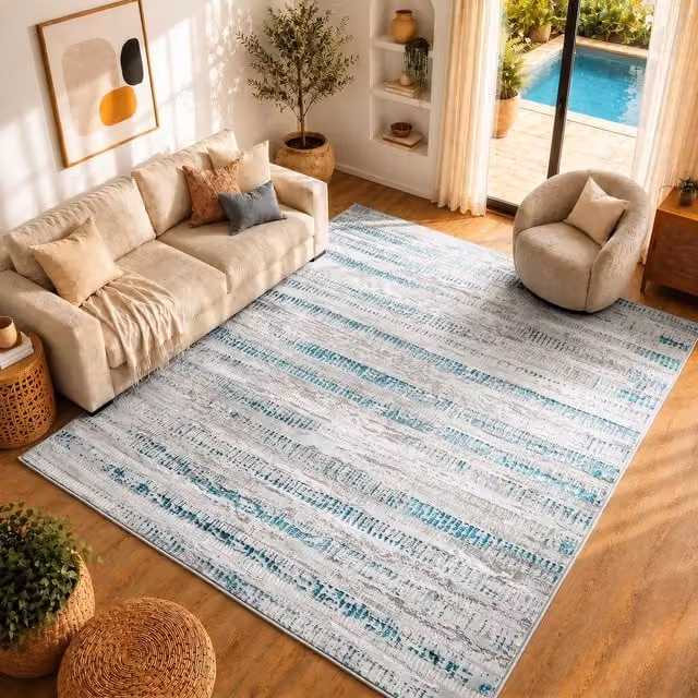 Livabliss Lustro Modern Abstract Rug in Petrol, Grey, Blue and Beige, W: 200 cm, L: 275 cm – 1