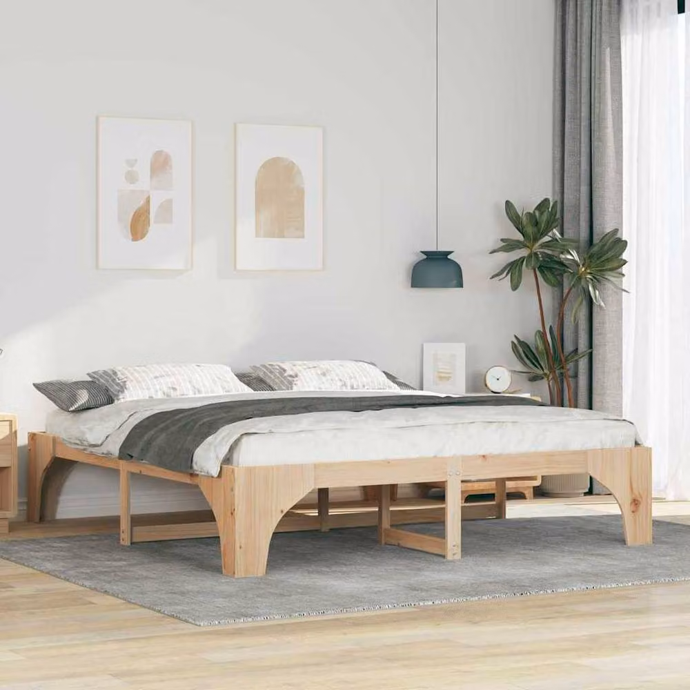 Berkfield Home Floor Bed Frame with Lift Up Storage in Brown Solid Pine Wood, W/D/H: 180 x 200 x 40 cm – 2