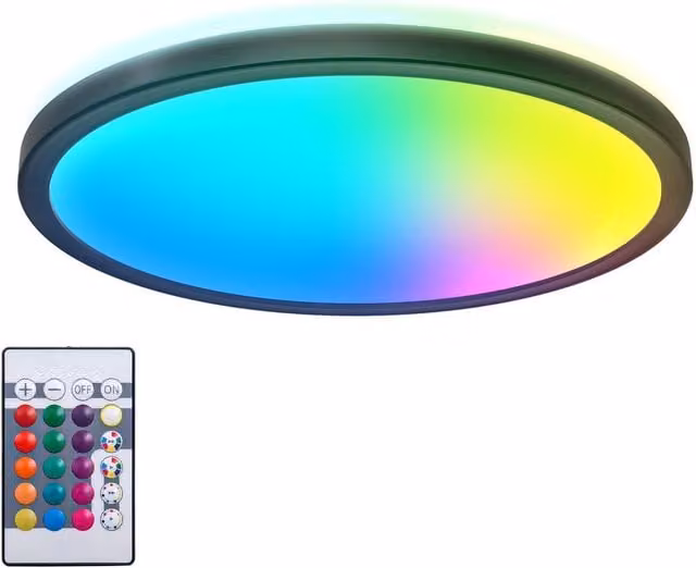 B.K.Licht Round RGBW LED Ceiling Lamp, Black, Dimmable with Remote Control and Backlight Effect