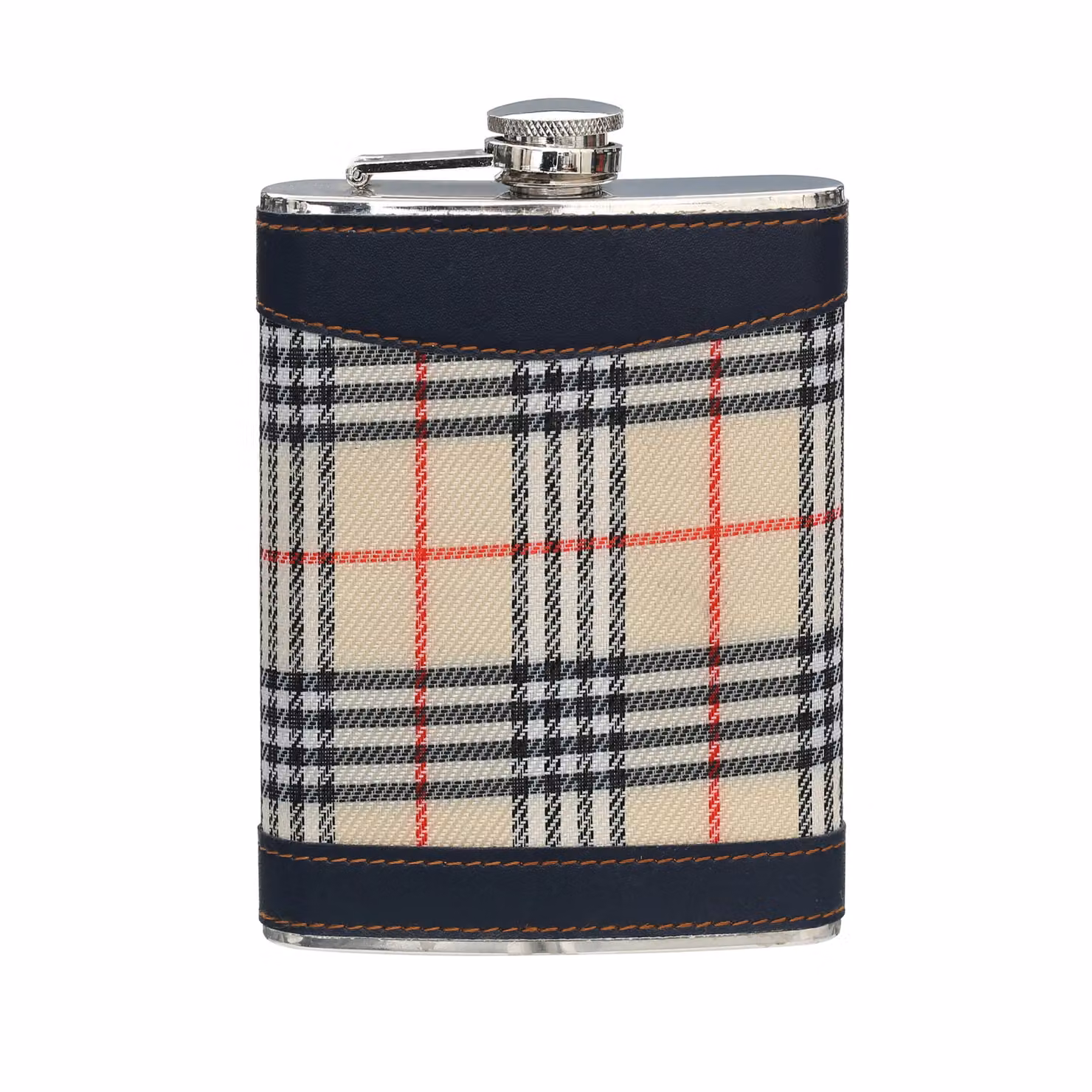 Orsina Green and Beige Tartan Stainless Steel Hip Flask with 6oz Capacity and Cream Screw Cap – 2