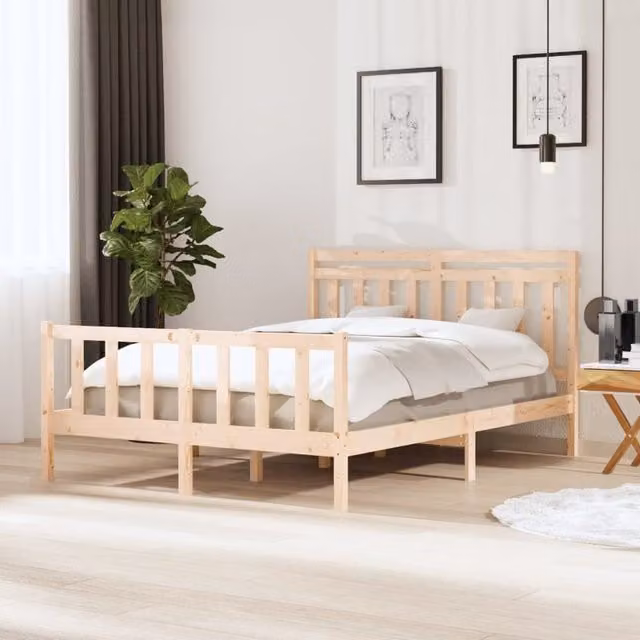Berkfield Home King Size Solid Pine Wood Bed Frame, Brown, W: 150 cm, D: 200 cm