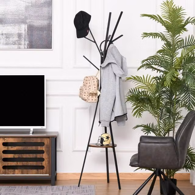 HOMCOM Modern Free Standing Post Tree Coat Rack in Brown, Height: 180 cm