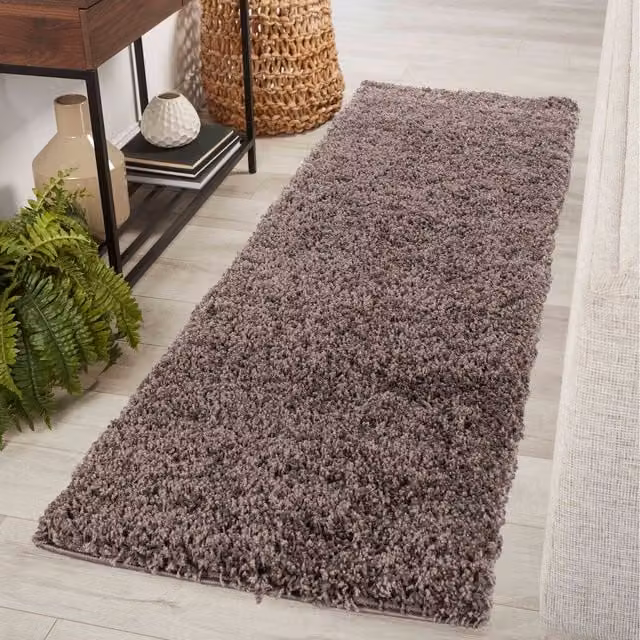Desire Rugs Plain Fluffy Shaggy Area Rug, Brown/Grey, W/D: 60 x 220 cm