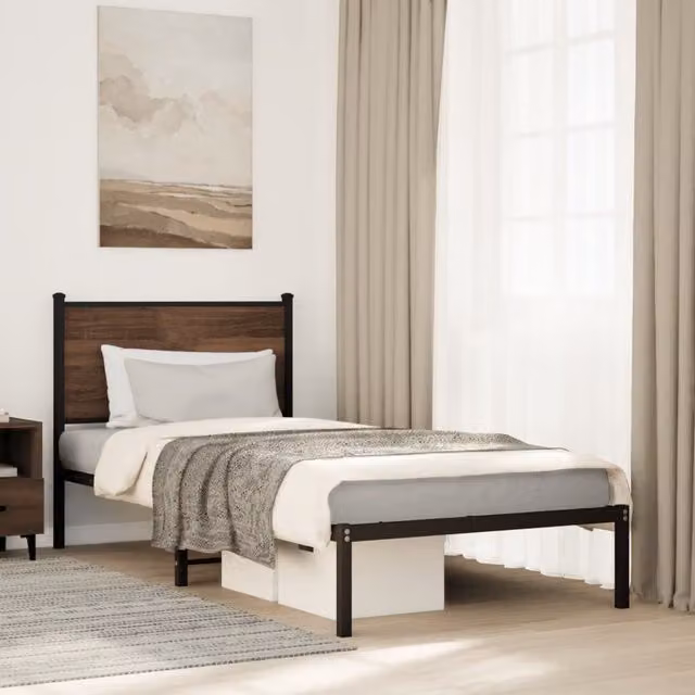 Berkfield Home Metal Bed Frame in Brown Oak, W: 80 cm, L: 200 cm – 1