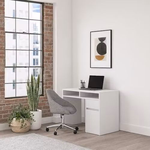 DECOROTIKA Isla Modern Computer Desk with Drawer and Cabinet, White, W: 100 cm, D: 55 cm, H: 74 cm – 3
