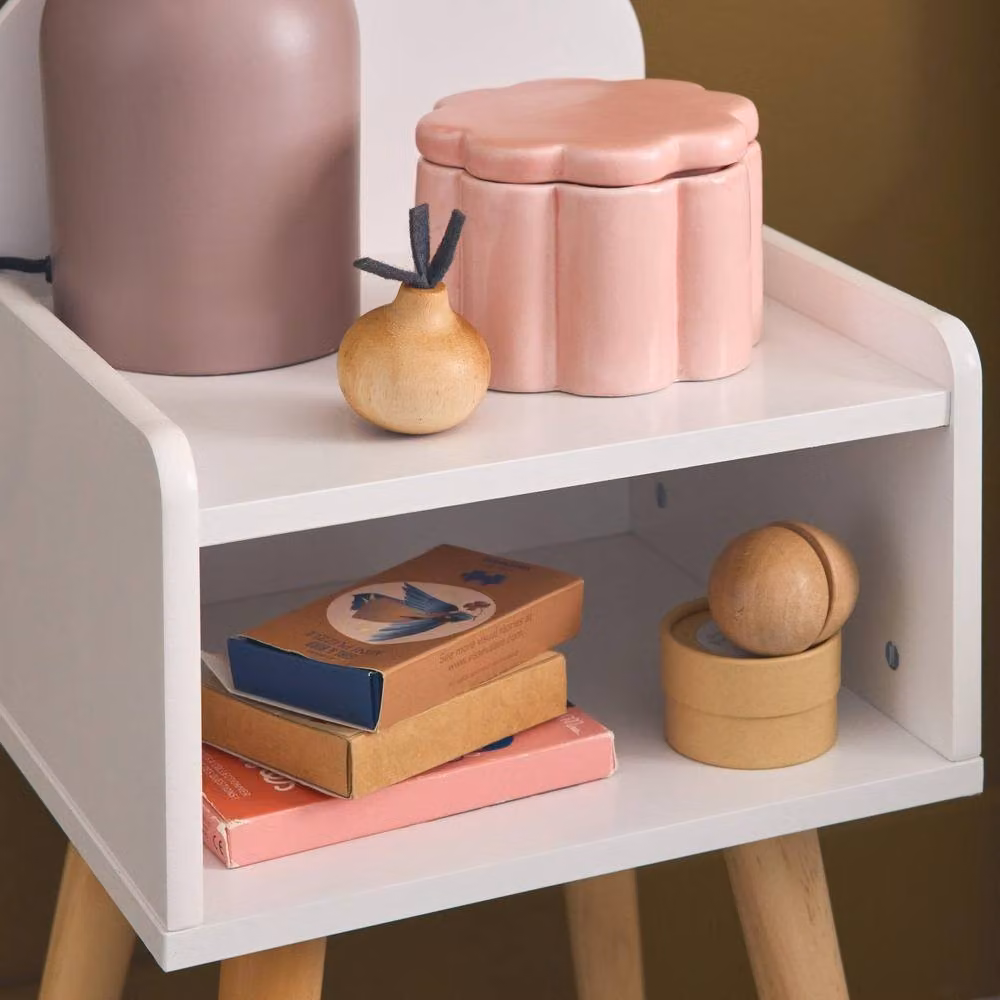 sweeek White Retro Pine Wood Bedside Table for Children's Bedrooms W/D/H: 55.6 x 30.0 x 30.0 cm – 3