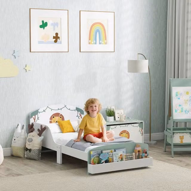 AIYAPLAY Toddler Bed with Side Compartment Storage in Green