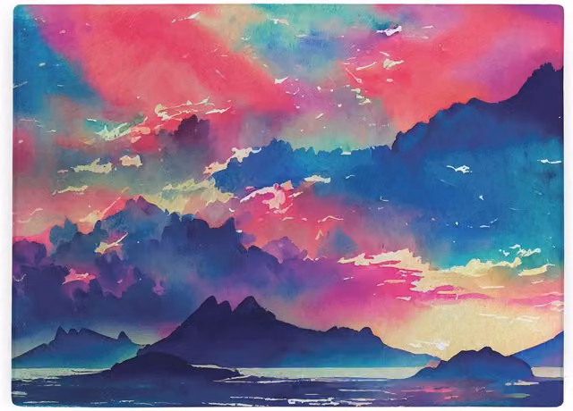 Purely Home Watercolour Water and Mountains Rectangular Glass Worktop Protector in Multicolour, W: 28.4 cm x D: 28.4 cm – 2
