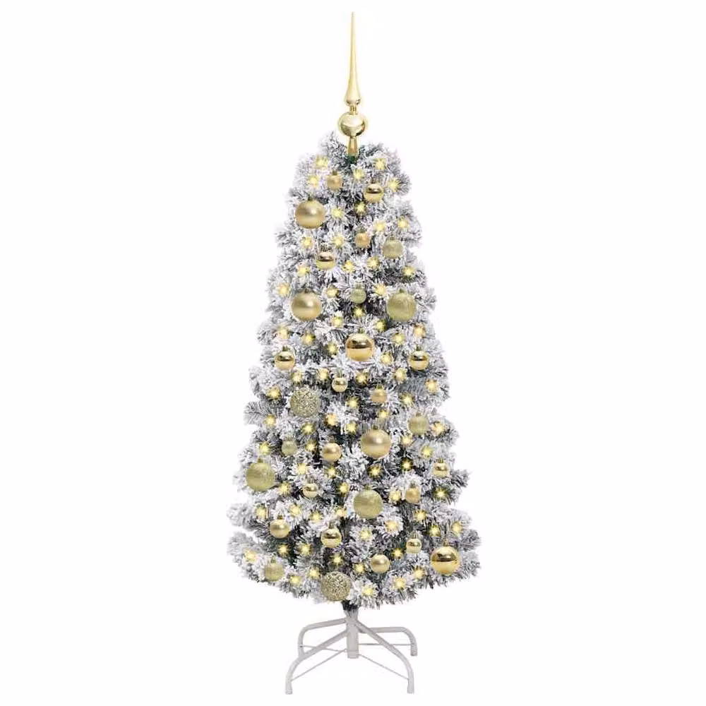 Berkfield Home Artificial Hinged Christmas Tree in Green and White, Height: 120 cm – 3
