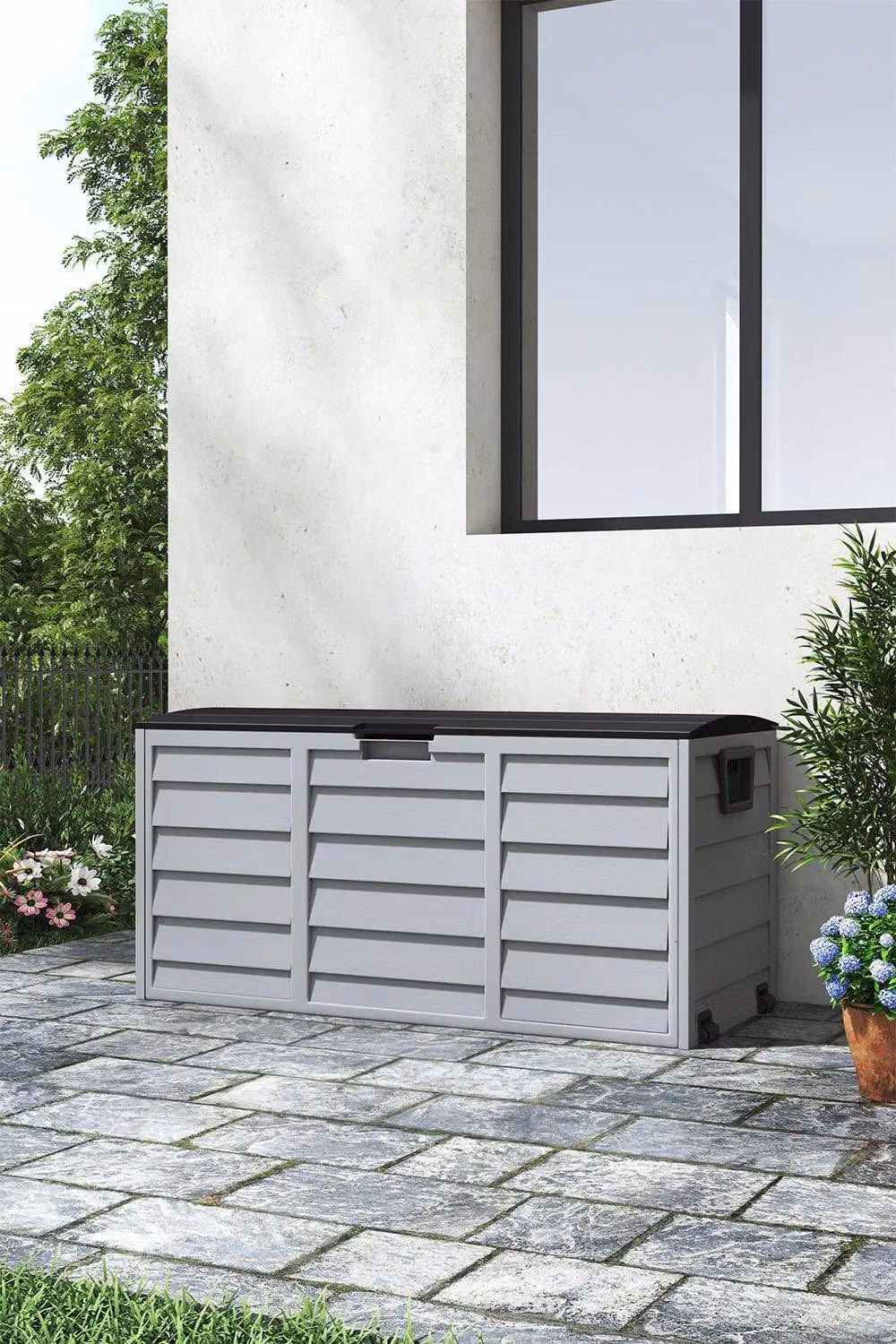 Garden Sanctuary Large Waterproof Plastic Garden Storage Box with Wheels in Black – 2