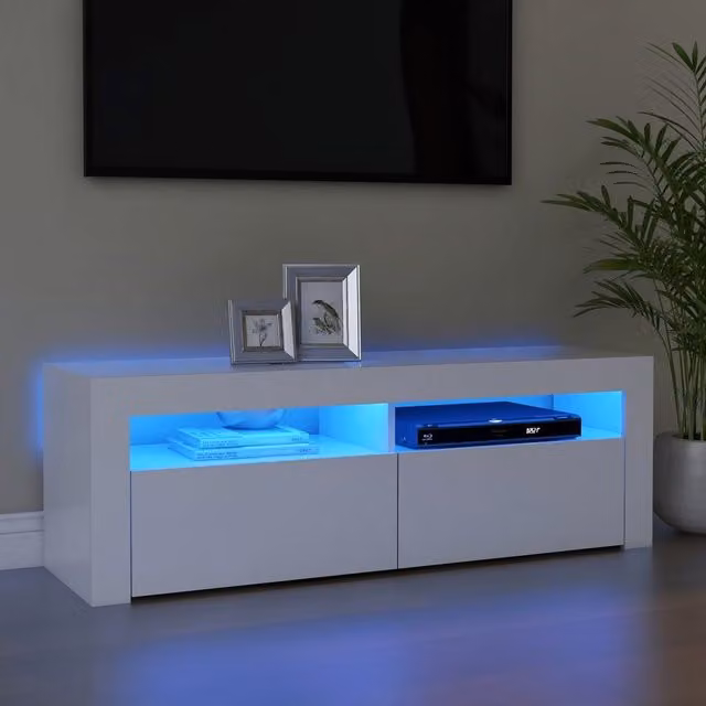 Berkfield Home Modern Glossy White TV Cabinet with LED Lights W/D/H: 120 x 35 x 40 cm