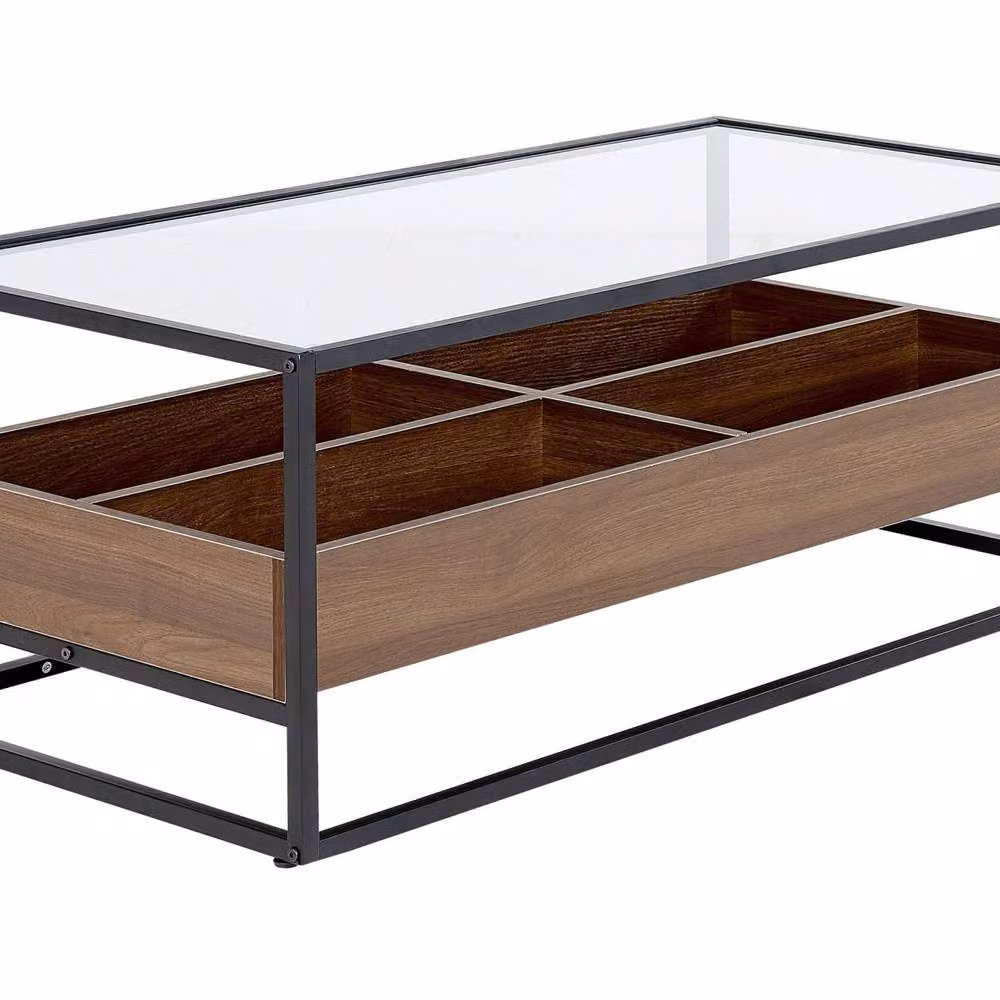 Wyld and Coco Rectangular Coffee Table with Black Tempered Glass Top and Dark Brown Metal Frame, W: 110 cm, D: 55 cm, H: 42 cm – 2