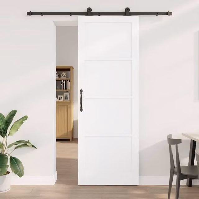 Berkfield Home Modern White Lacquered Solid Wood Pine Sliding Door with Hardware Set W: 83 cm, H: 232 cm – 1