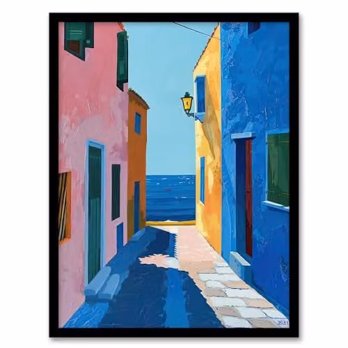 Artery8 Mediterranean Spanish Coastal Framed Wall Art Print, Multicolour, W: 21.0 cm, H: 29.7 cm – 1
