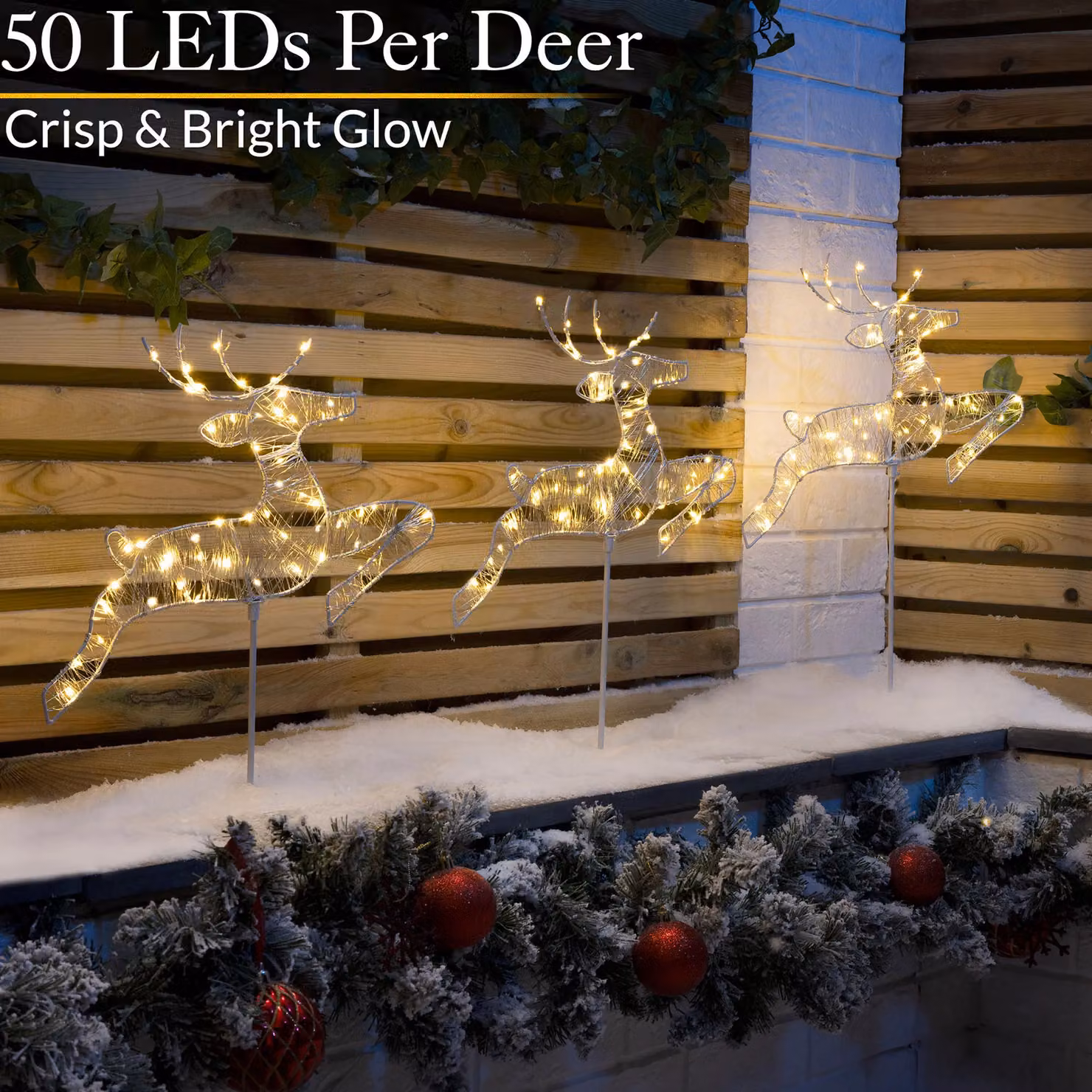 Christow Reindeer Christmas Path Lights, Set of 3 Battery Operated LED Outdoor Garden Decorations in Cream – 2