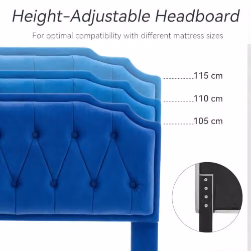 MCC Direct Chelsey Double Velvet Upholstered Bed Frame in Blue, W/D/H: 141 x 200 x 115 cm – 4