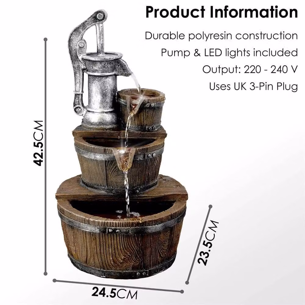 KORVIXA Multicolour Brown Cascade LED Water Feature for Indoor or Outdoor Use, W/D/H: 100 x 100 x 42.5 cm – 2