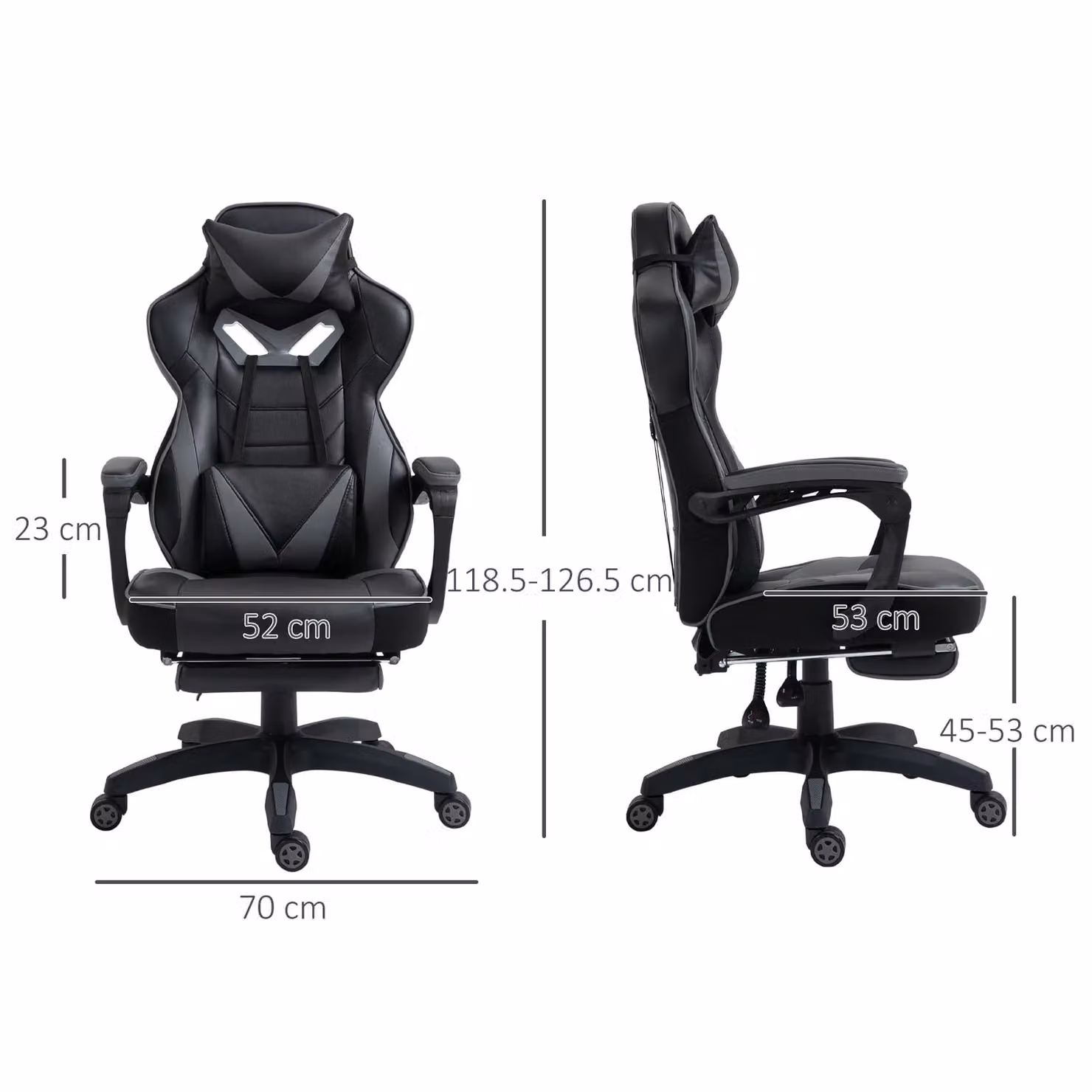 Vinsetto Ergonomic Gaming Chair in Grey and Black with Synthetic Leather and Headrest – 3