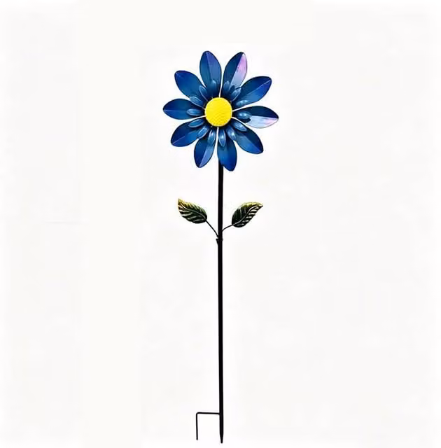 Quipulse Style 7 Simulated Sunflower Rotating Windmill Ornament in Multicolour and Blue Metal
