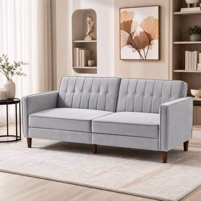 STILVORA 3-Seater Grey Fabric Sofa Bed with Split Back and Adjustable Headrests