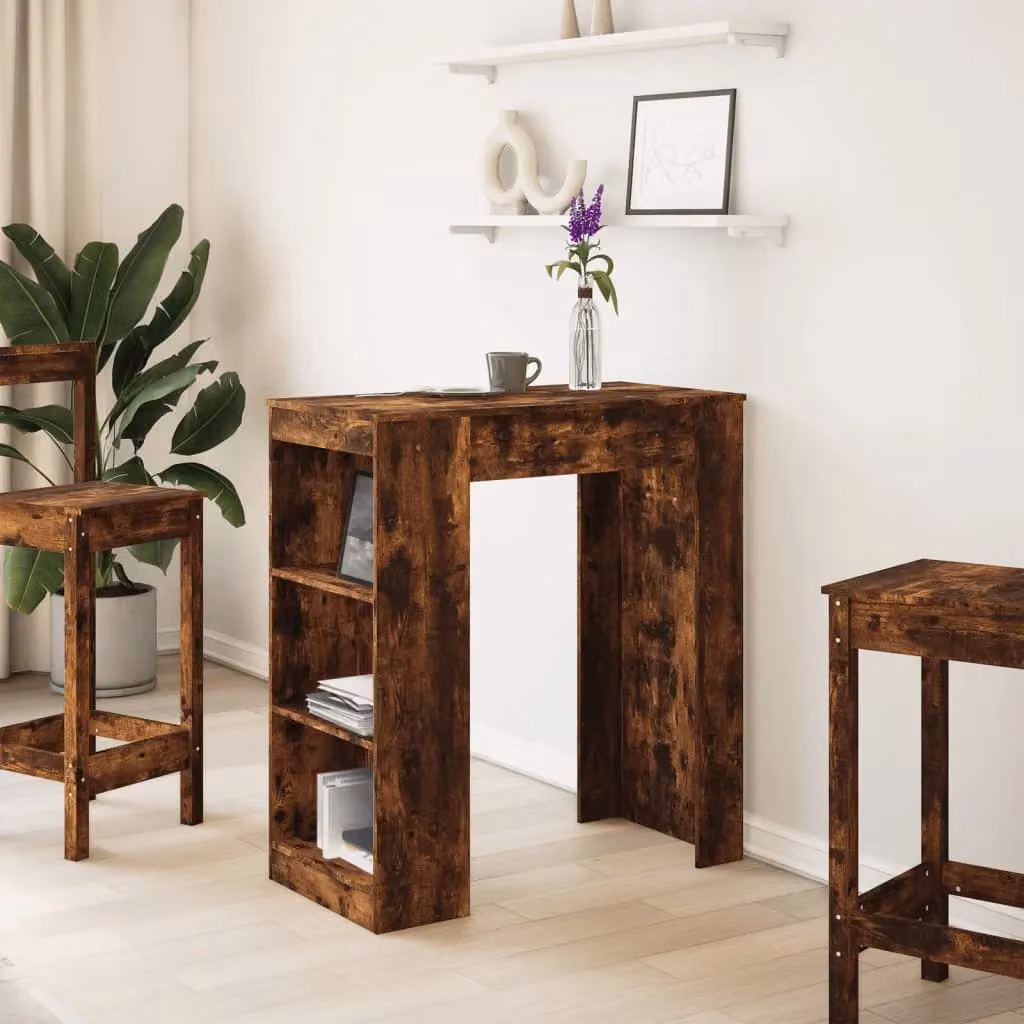 Berkfield Home Bar Table with Racks in Smoked Oak Brown, W/D/H: 95 x 47 x 103.5 cm – 3