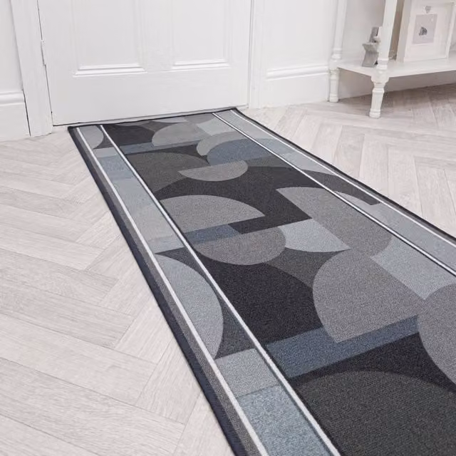 runrug Malis Grey Non-Slip Hardwearing Hallway Runner Rug W: 66 cm, L: 390 cm