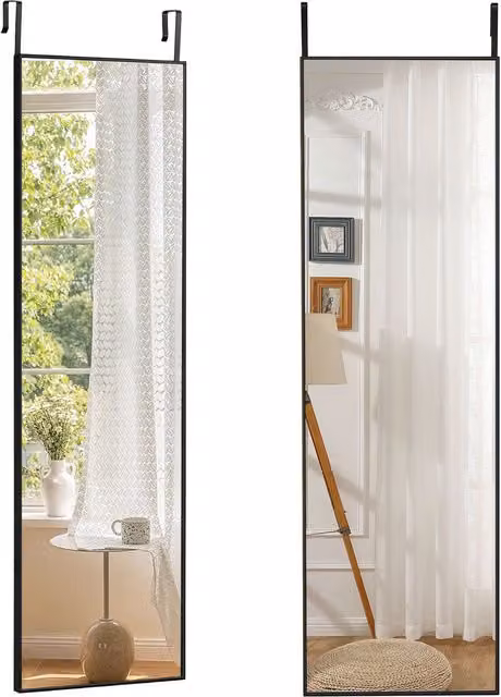 COSTWAY Minimalist Rectangular Wall-mounted Dressing Mirror in Black