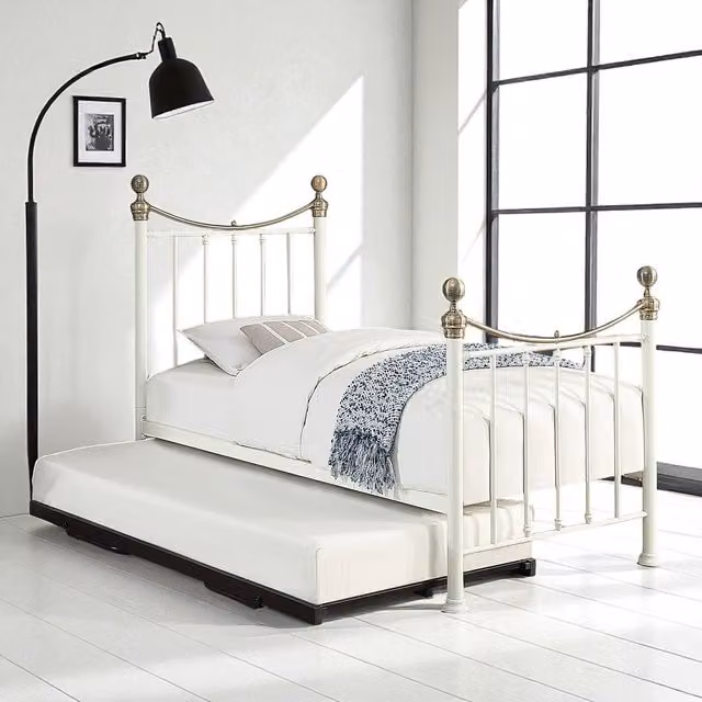 OAT Home Hampstead Traditional Metal Single Bed with Guest Trundle in White