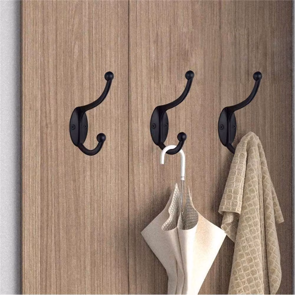 SPETLEK 10 Pack Black Double Coat Hooks, Vintage Wall Mounted Hat Hanger – 4