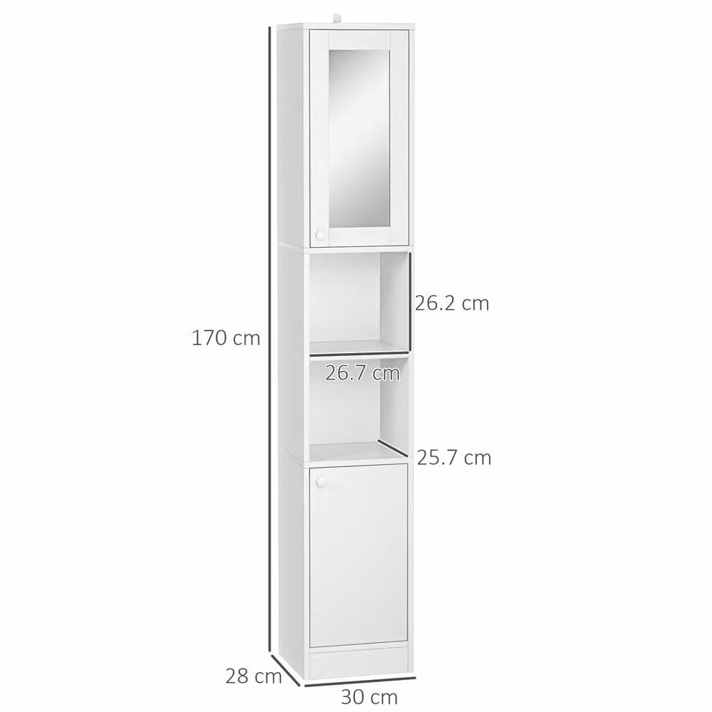 STILVORA Modern Freestanding White Bathroom Storage Cabinet with Glass Doors, Mirror, LED Lighting and Internal Shelves – 2