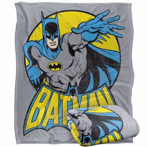 LOGOVISION Batman Vintage T-Shirt Super Soft Silky Touch Fleece Throw Blanket, Multicolour, W: 152.4 cm x D: 152 cm – 1